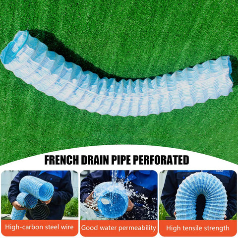 2 Inch Perforated French Drain Pipe for Flexible Infiltration and Groundwater Drainage System Built for Gardens Patios and Lawns