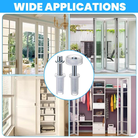 Six Piece BiFold Door Top Roller Guide Wheel And Top Pivot Spring Loaded Bifold Door Hardware Repair Kit for various door types.