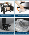 Ultimate Outdoor Grill Cart With Storage And Wheels, black BBQ table with closed storage cabinet, wheels, and foldable tabletop.
