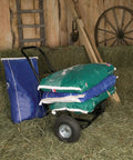 Heavy Duty Workhorse Muck Cart Utility Wagon 4 Pack Foldable Two Wheel Farm And Ranch Transport with feed bags, 350 lb capacity