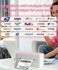 Woman using Bluetooth Thermal Label Printer For 4x6 Shipping Labels, Wireless, Small Biz Ready, Pink Color, Works with iPhone Android
