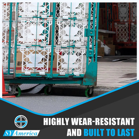 Heavy Duty Smooth Rolling Casters Set Of 4, 4 Inch Polyurethane On Cast Iron Wheels With Double Ball Bearings on cart.