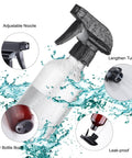 Two Pack 10 Oz Water Spray Bottles BPA Free Refillable With Fine Mist Adjustable Nozzle, showing design features