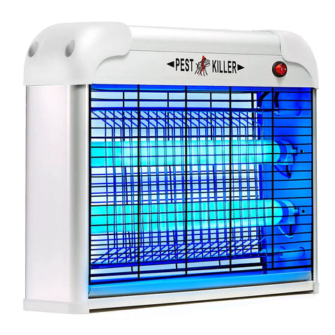Indoor Electric Bug Zapper 2800V With 20W Blue Light Attractant Plug In Pest Killer for mosquitoes and flies in a white case.