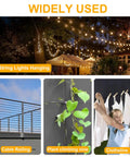 Widely used image showcasing string lights hanging, cable railing, plant climbing vine, and clothespin use.