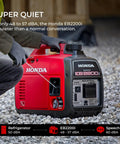 2200 Watt Inverter Generator For Outdoor Job Sites And Backup Power shown being operated, detailing its quiet operation at 48-57 dB.