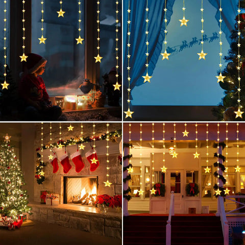 46 Stars Curtain Lights Battery Operated Christmas Window Lights Warm White With Timer Memory Function And 8 Modes IP65