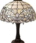 Tiffany Style Jeweled Banker Table Lamp With Stained Glass, 23 Inch Tall, White Mahogany Finish, Elegant Vintage Vibe Nightstand Light