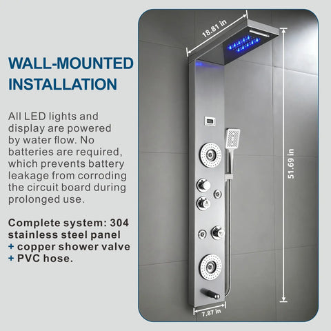 Straight Up Premium Stainless Steel Shower Panel Tower With Led Waterfall Shower Head And 6 Function Bathroom Faucet Featuring Body Jets In Brushed Nickel For A Total Game Changer Home Bath Setup That Really Hits Different