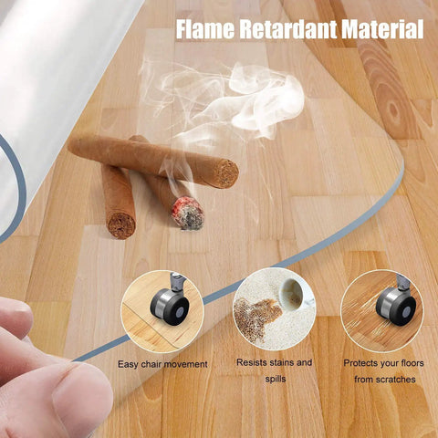 Clear Office Chair Mat 36x48 Inches With Lip Heavy Duty PVC Floor Protector For Hardwood Floors showing flame retardant material