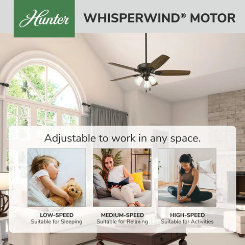 52 Inch Bronze Indoor Ceiling Fan With LED Lights And Pull Chain, 5 Blades, Standard Mount in a cozy bedroom setting