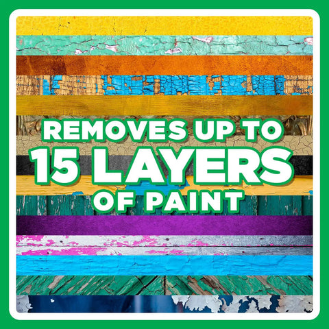 Image displaying multiple paint layers removed by Advanced Paint Remover For Acrylic Latex Oil And Water Based Coatings Non Caustic Formula Indoor Outdoor Contractor And DIY Friendly One Gallon For Tough Jobs At Home Or On Site.