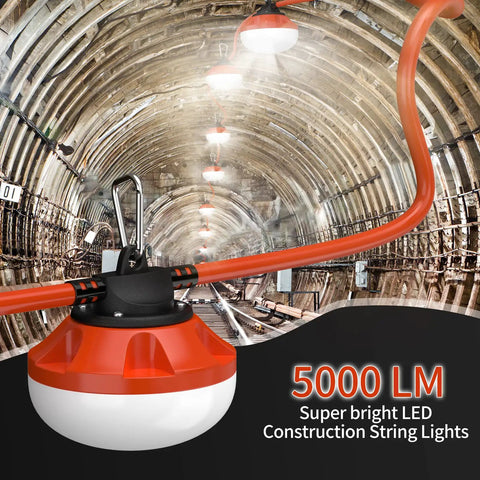 5000L LED bulb on 100 Foot LED Construction String Lights With Ten High Lumen Bulbs, Industrial Grade, Weatherproof And Linkable