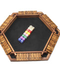 Upgraded Shut The Box Dice Game For 1 To 6 Players With Wooden Board And 16 Dice, hexagonal board with numbered flaps.