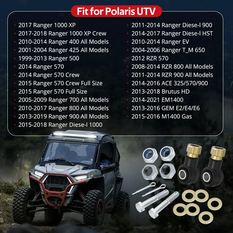 Outer Tie Rod End Set For Polaris UTVs RZR 570 800 900 And Ranger 400 425 500 570 700 800 900 1000 Ace Brutus HD GEM E2 E4 E6 EM1400, with hardware