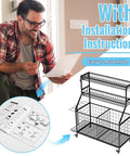 Heavy Duty Sports Equipment Garage Organizer With Ball Storage Rack Basket Hooks And Rolling Cart For Sports Gear And Toy Storage Indoor Outdoor Use Black shown with installation instructions