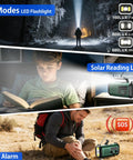 Hand Crank Emergency Radio With NOAA Weather Radio AM FM, 10000mAh Battery USB C, LED flashlight and solar reading light in action