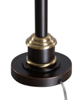Base of Two Tone Oil Rubbed Bronze And Antique Brass Table Lamp With Crisp White Tapered Shade, 28.5 Inch Tall, 14 Inch Width