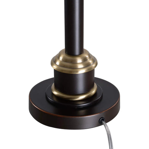 Base of Two Tone Oil Rubbed Bronze And Antique Brass Table Lamp With Crisp White Tapered Shade, 28.5 Inch Tall, 14 Inch Width