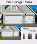Decorative Carriage House Style Garage Door Hardware Kit With 8 Hinges And 4 Handles For Two Car Garages Screw Mounted In Black Matte Steel