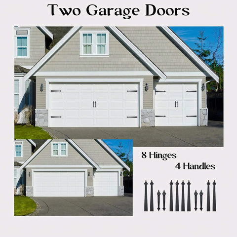 Decorative Carriage House Style Garage Door Hardware Kit With 8 Hinges And 4 Handles For Two Car Garages Screw Mounted In Black Matte Steel