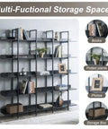 Five Shelf Vintage Industrial Bookcase With Black Metal Frame And MDF Shelves Space Saving Storage Organizer for home office decor