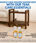 24 Inch Teak Shower Bench With LiftAide Arms, Waterproof Brown Teak Wood Stool Seat For Inside Shower with care products