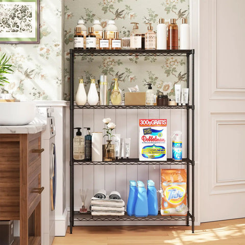 Built Like A Tank 4 Tier Wire Shelving Rack Crushing Clutter With Adjustable Spacing Storage Organizer For Garage And Kitchen Pantry 800 Lb Capacity 35 By 13 By 53 Inches Black Metal Shelf