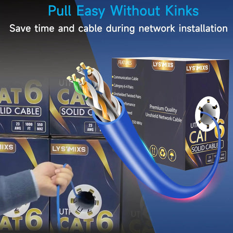 Cat6 Ethernet Cable 1000 Ft Blue For Fast Home And Office Network 550 MHz 10G Support 23 AWG Solid CCA Easy Pull Box