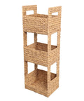 Gunter 35.5 Inch Coastal Handwoven Water Hyacinth 3 Tier Freestanding Storage Tower with handles and natural finish