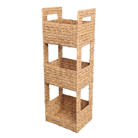 Gunter 35.5 Inch Coastal Handwoven Water Hyacinth 3 Tier Freestanding Storage Tower with handles and natural finish