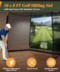 Golfer using Backyard Easy Setup Golf Net With High Definition Impact Screen And Target Cloth 10x8ft Portable Heavy Duty Practice Net