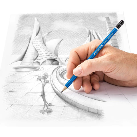 Hand sketching with Mars Lumograph 4B Graphite Pencil For Art And Drawing, Medium Soft Lead with Break Resistant Bonded Core, 12 Pack
