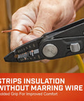 2 In 1 Combo Linesmans Pliers And Wire Stripper With Dual Material Handles For Comfortable Grip, CCP8V in use, stripping wire