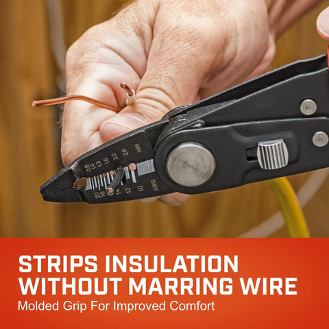 2 In 1 Combo Linesmans Pliers And Wire Stripper With Dual Material Handles For Comfortable Grip, CCP8V in use, stripping wire