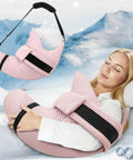 Woman using pink Cooling Shoulder Surgery Pillow With Ergonomic Design For Postop Relief Side Sleeper Support Rotator Cuff Pain Relief Elevation