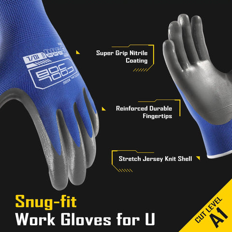 Nitrile Dipped Safety Work Gloves With Grip Non Slip Rubber Coated For Garden And Industrial Tasks For Men Large Gray Blue Oil Resistant