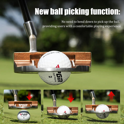 Dope Lightweight Graphite Shaft Standing Golf Putter with ball pick up on green, showing new ball retrieval function
