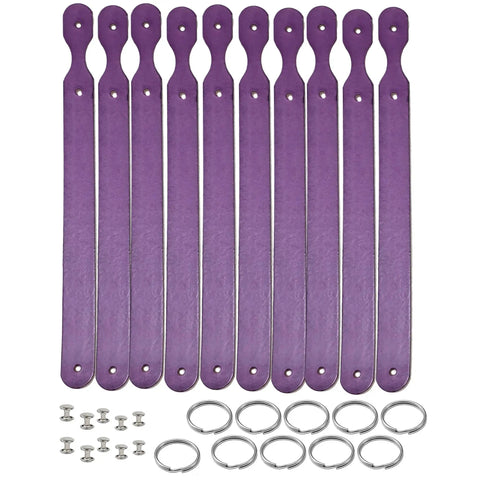 Grab These Straight Up Smooth Vegetable Tanned Leather Keychain Blanks 10 Pack Diy Craft Kit With Solid Rings And Rivets, purple cowhide blanks with hardware.