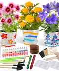 Paint And Plant Kid Friendly Gardening Kit For Boys And Girls, Fun Flower Pot Painting Set With Plant Markers, Seeds, Tools, And Grow Garden Craft Activities, The Ultimate Outdoor Creative Gift For Ages Four To Fourteen with pots, paints, and planting tools.