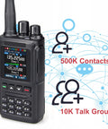 Dual Band DMR Handheld Radio AT-D168UV VHF/UHF Digital and Analog Transceiver with display and buttons, 500K contacts shown