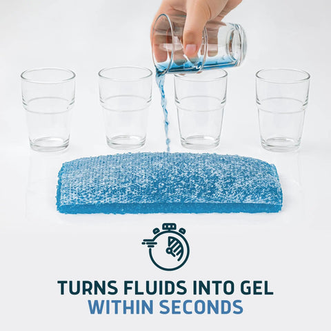 Heavy Duty Medical Grade Commode Liners With Super Absorbent Pads Zero Hassle Odor Control showing fluid turning into gel.
