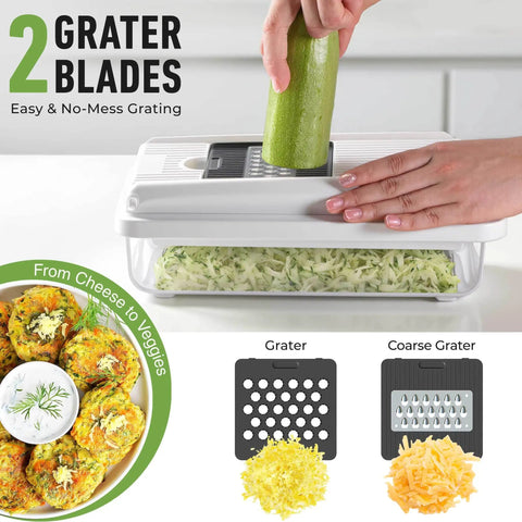 All In One Vegetable Chopper And Mandoline Slicer With Built In Catcher Cheese Grater Onion Cutter And Dicer Kitchen Gadget Set