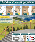 Diagram showcasing installation of a Swageless Cable Railing Kit For Wood Posts, 20-Set With Toggle Turnbuckle Hardware In T316 Stainless Steel.