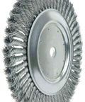 Close-up of 10 Inch Twist Knot Wire Wheel With.014 Inch Steel Fill For Heavy Duty Surface Prep And Rust Paint Removal On Straight Grinders