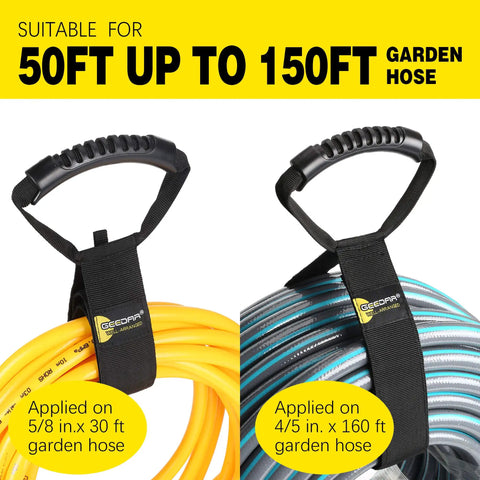 Eight Pack Heavy Duty Extension Cord Organizer With 60 Lb Capacity For Cords Hoses And Tools Adjustable Strap System With Carabiners for 50 to 150 ft hoses