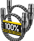 XLR Cables 3ft 2 Pack Balanced Microphone Cables From Male To Female 3 Pin Nylon Braided Shielded Oxygen Free Copper OFC