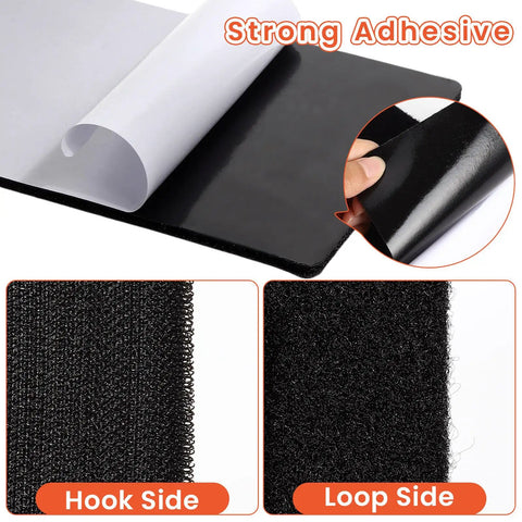 Close-up view of 4x8 Inch Hook And Loop Tape Six Sets Strong Back Adhesive showing hook and loop sides with adhesive backing.