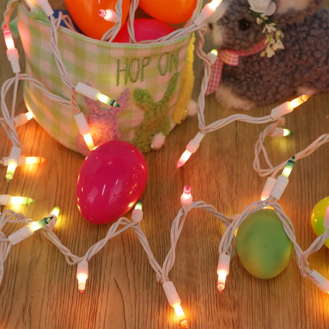 Easter decor with Pastel Multicolor 150 Count 33 Feet Green Wire Mini Fairy Lights 120V UL Certified Connectable