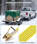 Truck towing trailer using Six Pack 2 Inch By 15 Foot Heavy Duty Ratchet Straps With Double J Hooks, 5000 Lbs Break Strength